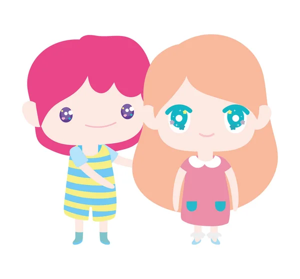 Kids, little girl and boy anime cartoon characters — ストックベクタ