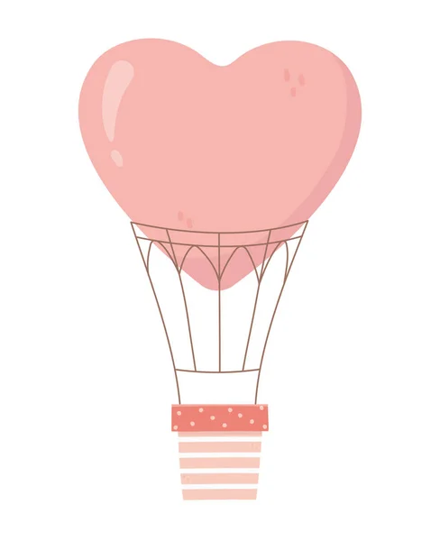 Happy valentines day hot air balloon shaped heart decoration — Vetor de Stock