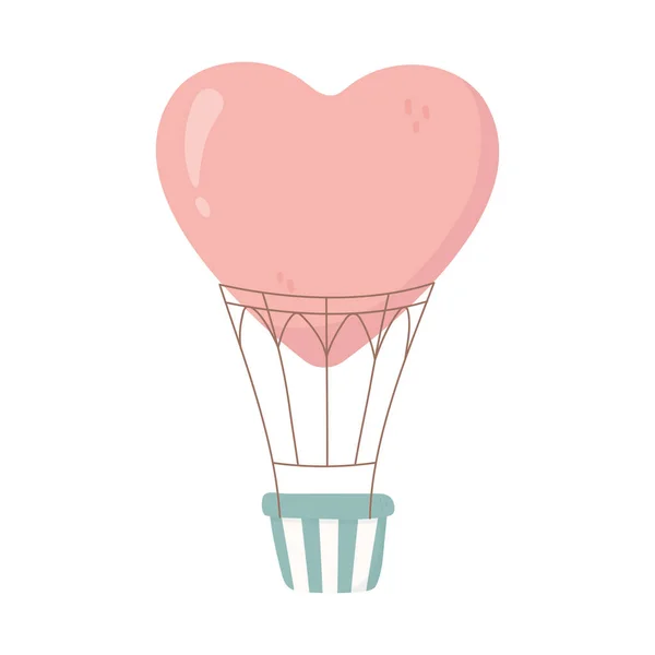 Happy valentines day hot air balloon shaped heart decoration — Vector de stock