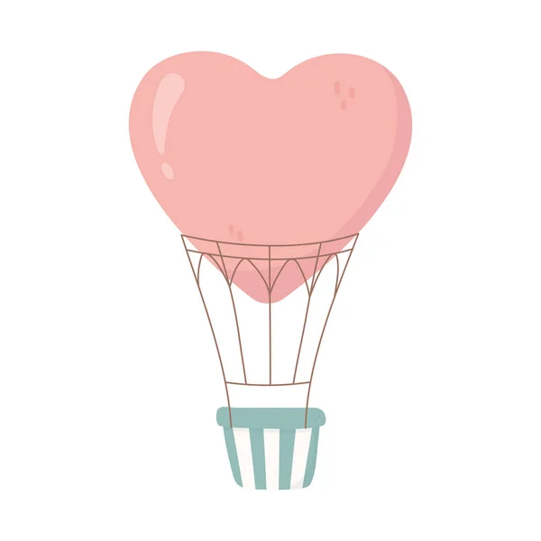 Happy valentines day hot air balloon shaped heart decoration — Vetor de Stock