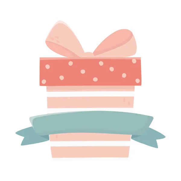 Happy valentines day striped gift box with bow and ribbon — Vettoriale Stock