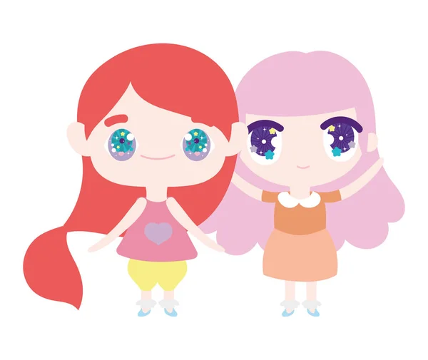 Діти, милі маленькі дівчата аніме персонажі мультфільмів — стоковий вектор