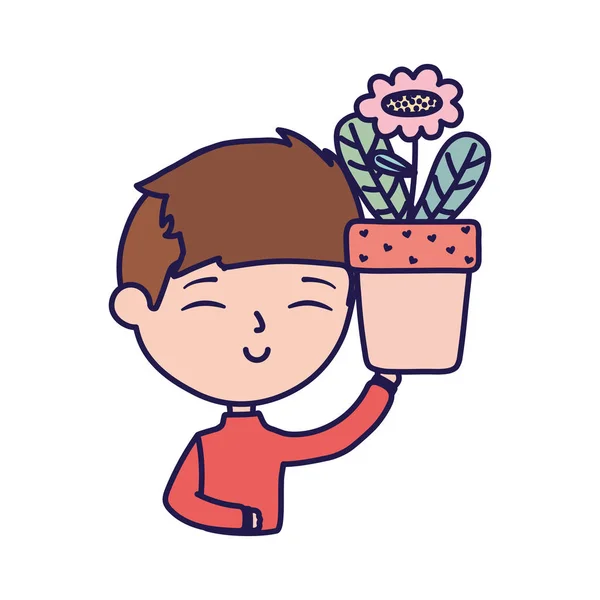 Smiling young man holding flower in pot portrait — Archivo Imágenes Vectoriales