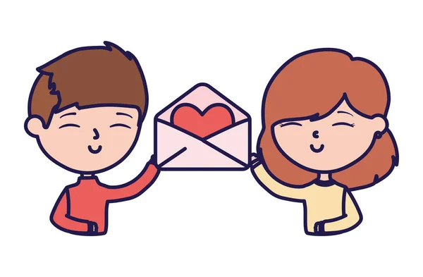 Happy valentines day lovely couple with envelope message heart love card — Stockvektor