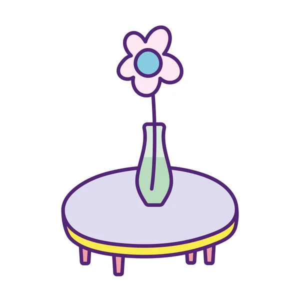 Round table furniture with flower in vase decoration — Vector de stock