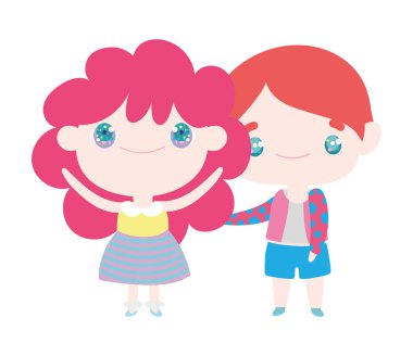 kids, little girl and boy anime cartoon characters