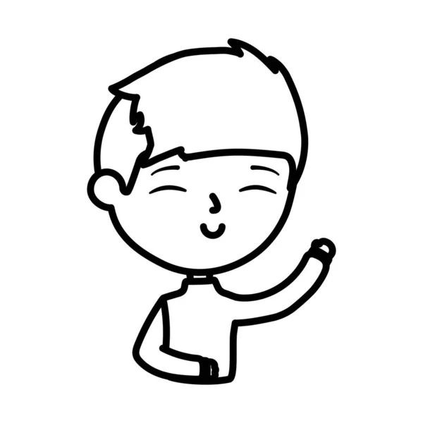 Feliz jovem homem acenando mão desenho animado linear — Vetor de Stock