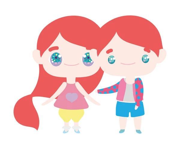 Kids, little girl and boy anime cartoon characters — Stockový vektor