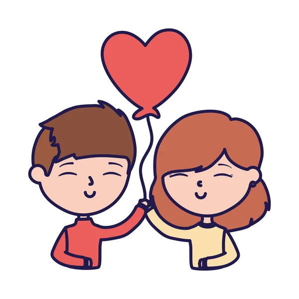 Happy valentines day cute young couple with balloon heart card — Stok Vektör