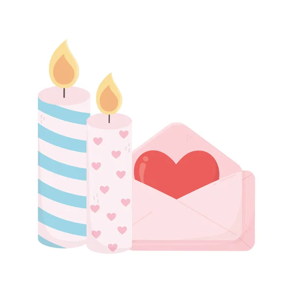 Happy valentines day candles and message love card — Vettoriale Stock
