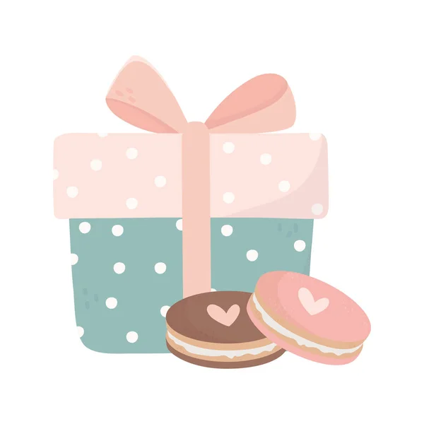 Happy valentines day cute gift box with dots and sweet cookies — Stockvektor