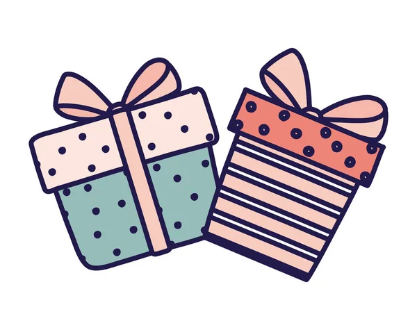 Feliz día de las cajas de regalo lindas cintas de amor — Vector de stock