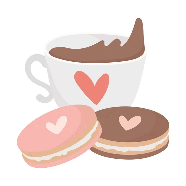 Happy valentines day coffee cup and cookies love card — Διανυσματικό Αρχείο
