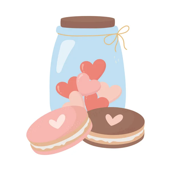 Happy valentines day cookies and jar glass heart love card — Image vectorielle