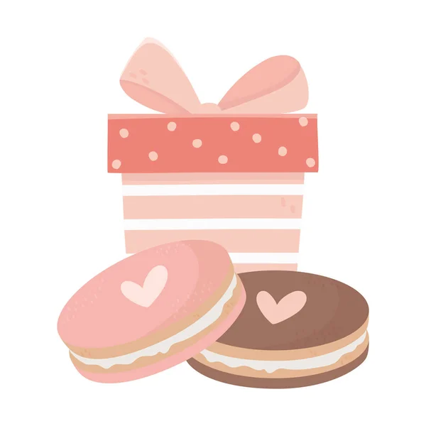 Happy valentines day cute gift box with dots and sweet cookies — Stockový vektor