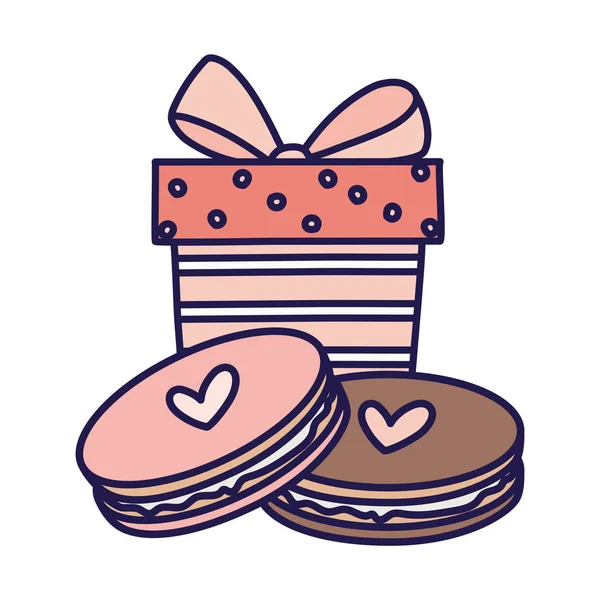 Щасливий день валентинки мила подарункова коробка з крапками та солодким печивом — стоковий вектор