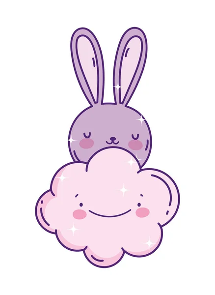 Cute pink rabbit face cartoon cloud — Stockvector