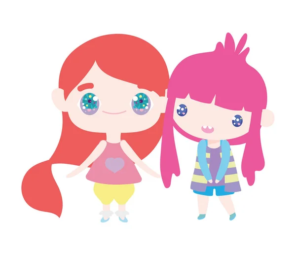 Kids, cute little girls anime cartoon characters — Archivo Imágenes Vectoriales