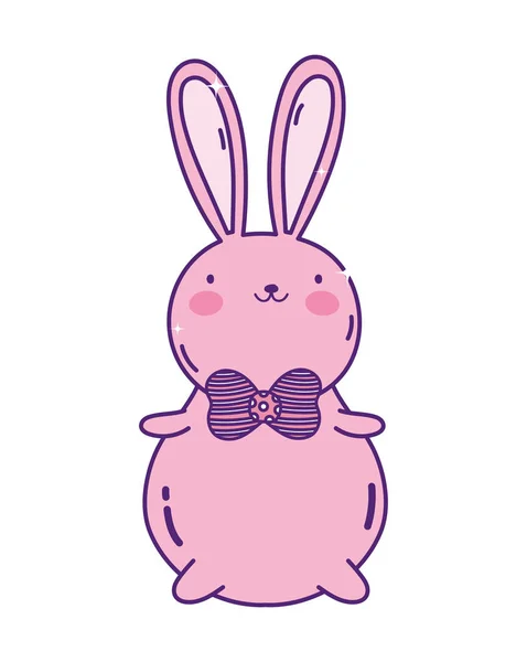 Cute pink rabbit with bow tie cartoon — стоковый вектор