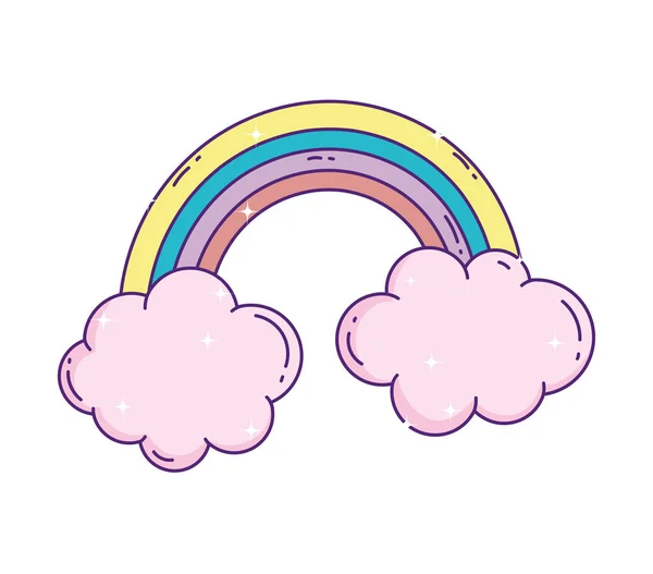 Cute rainbow clouds sky fantasy icon — Vetor de Stock