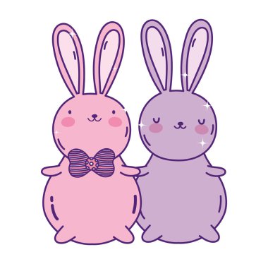 cute rabbits cartoon characters decoration design