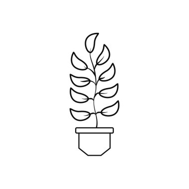 foliage leaves pot plants line style icon