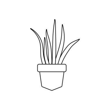 aloe vera in pot plants line style icon