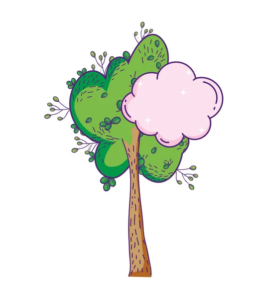 Niedlichen Baum Blätter Äste Wolke Dekoration — Stockvektor