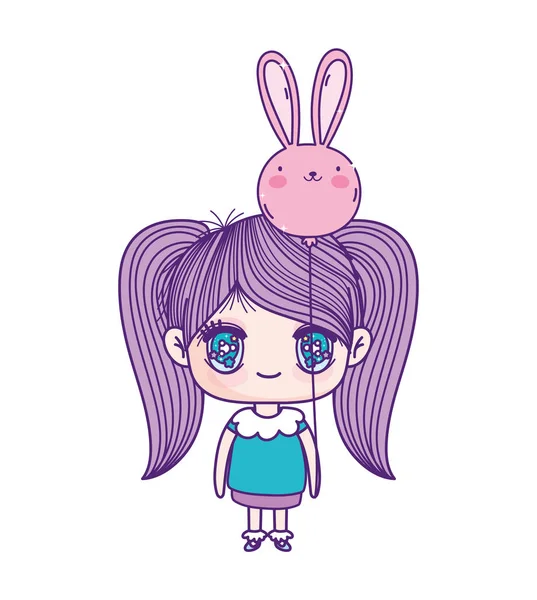 Kids, cute little girl anime cartoon with balloon shaped rabbit — Wektor stockowy