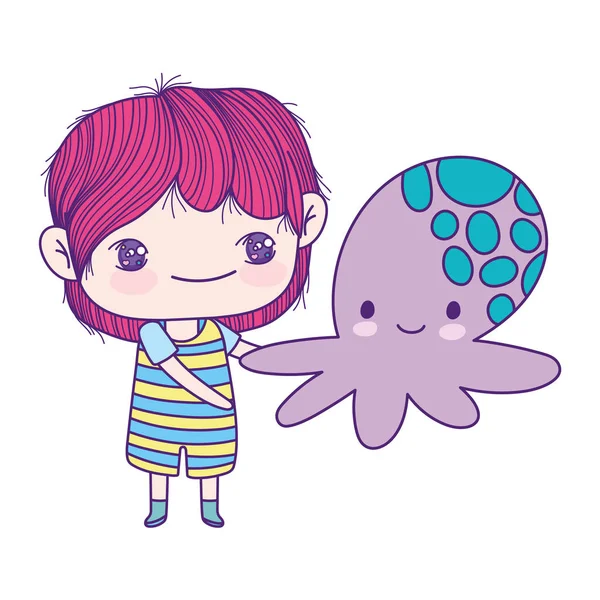 Cute little boy cartoon and toy octopus — Stockvektor