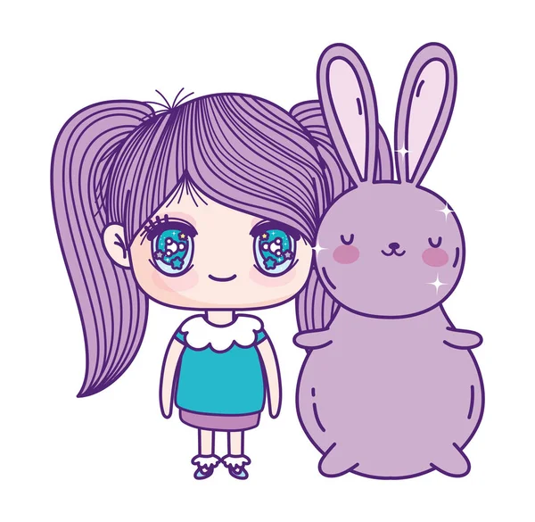 Kids, cute little girl anime cartoon bunny — Archivo Imágenes Vectoriales