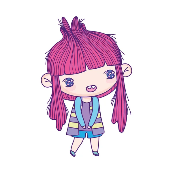 Kids, cute little girl anime cartoon character — Vector de stock