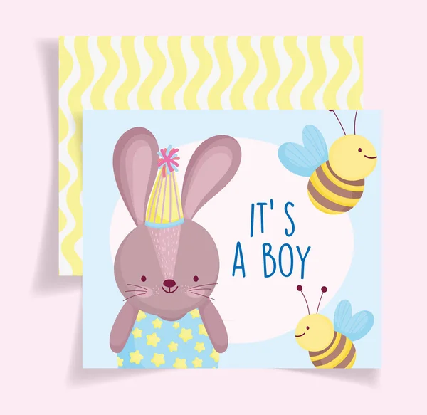 男孩或女孩，性别揭示了它是男孩可爱的兔子贺卡 — 图库矢量图片
