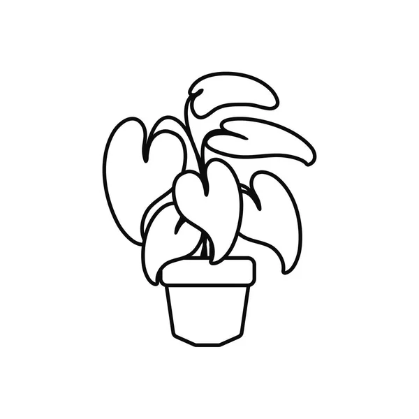Tropical leaves in pot plants line style icon — Stock Vector