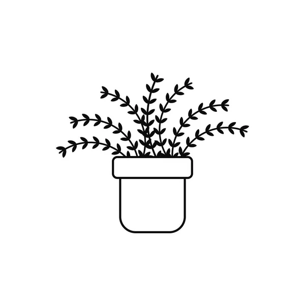 Foliage leaves pot plants line style icon — Vector de stock