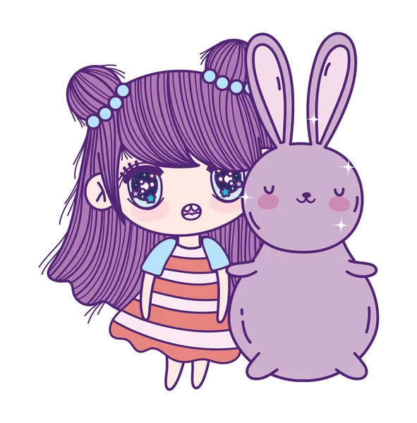 Kids, cute little girl anime cartoon bunny — Wektor stockowy