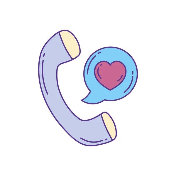 Telephone handset love call , phone fill and line — 스톡 벡터