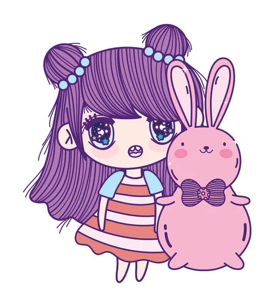 Kids, cute little girl anime cartoon bunny — Stok Vektör