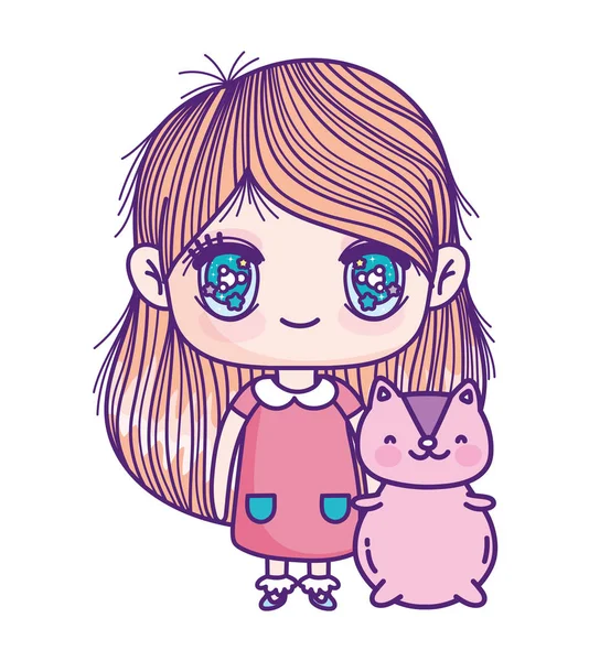 Kids, cute little girl anime cartoon and cute squirrel — Stockový vektor