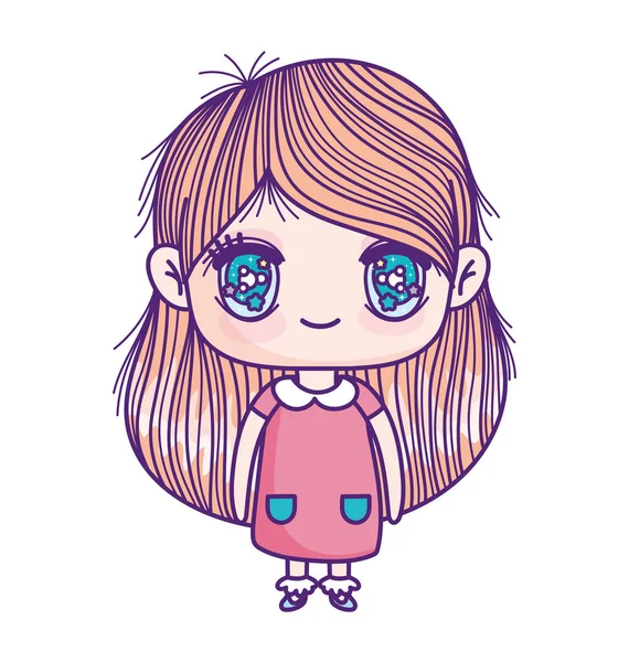 Kids, cute little girl anime cartoon character — Stockový vektor
