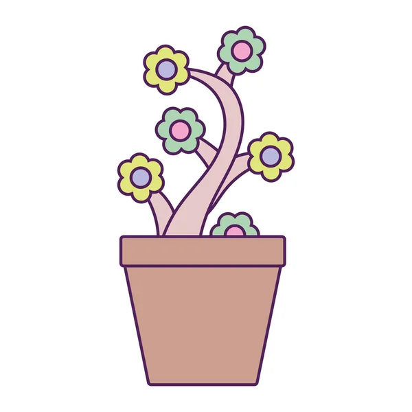 Flower branch in pot plant fill line — Stockvektor