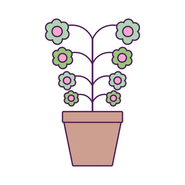 Flower branch in pot plant fill line — Vector de stock