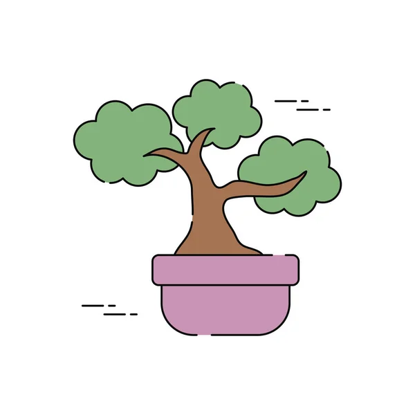 Japanese bonsai tree plants flat fill —  Vetores de Stock