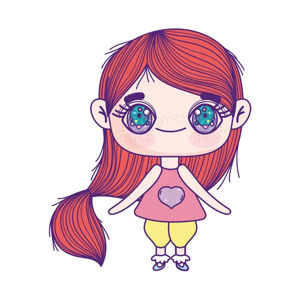 Kids, cute little girl anime cartoon character — 图库矢量图片