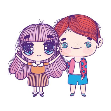 kids, little girl and boy anime cartoon characters