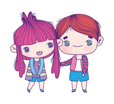 kids, little girl and boy anime cartoon characters