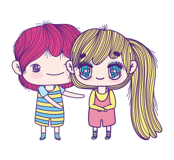 Kids, little girl and boy anime cartoon characters — Stockvector