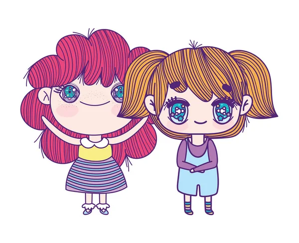 Kids, cute little girls anime cartoon characters — Vettoriale Stock
