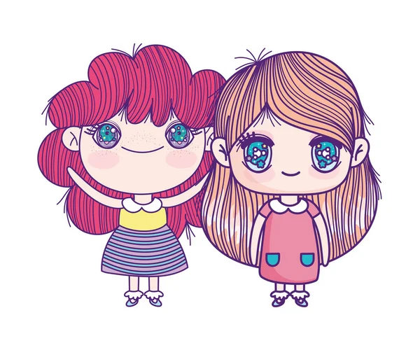 Kids, cute little girls anime cartoon characters — 스톡 벡터