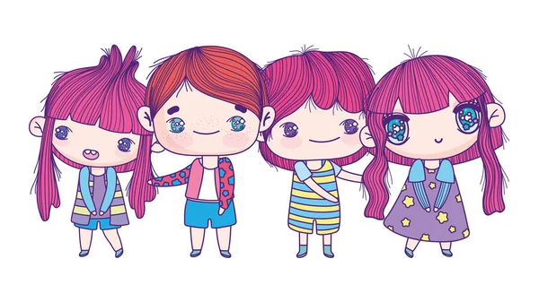 Kids, cute little girls and boys cartoon characters — Stockvector